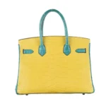 Hermès HSS Birkin 30 Mimosa And Bleu Paon Matte Porosus Crocodile Brushed Gold Hardware