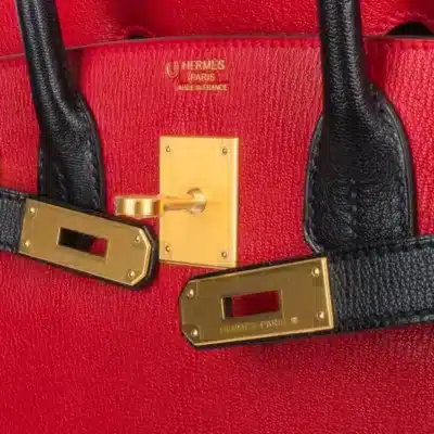 Hermès HSS Birkin 30 Rouge Casaque and Black Chevre Brushed Gold Hardware