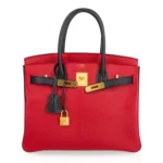 Hermès HSS Birkin 30 Rouge Casaque and Black Chevre Brushed Gold Hardware