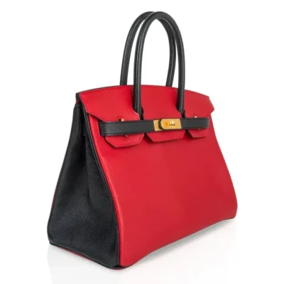 Hermès HSS Birkin 30 Rouge Casaque and Black Chevre Brushed Gold Hardware