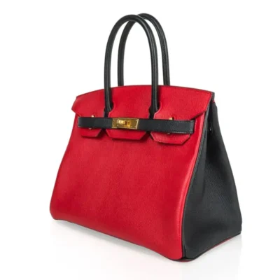 Hermès HSS Birkin 30 Rouge Casaque and Black Chevre Brushed Gold Hardware