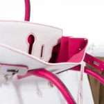 Hermès HSS Birkin 30 White and Fuchsia Chevre Palladium Hardware