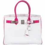 Hermès HSS Birkin 30 White and Fuchsia Chevre Palladium Hardware