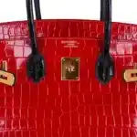 Hermès HSS Birkin 35 Braise And Black Shiny Porosus Crocodile Gold Hardware