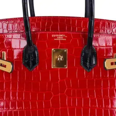 Hermès HSS Birkin 35 Braise And Black Shiny Porosus Crocodile Gold Hardware