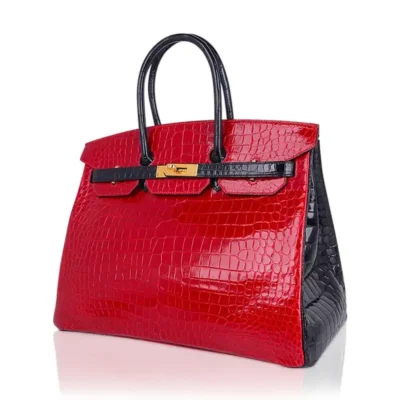 Hermès HSS Birkin 35 Braise And Black Shiny Porosus Crocodile Gold Hardware