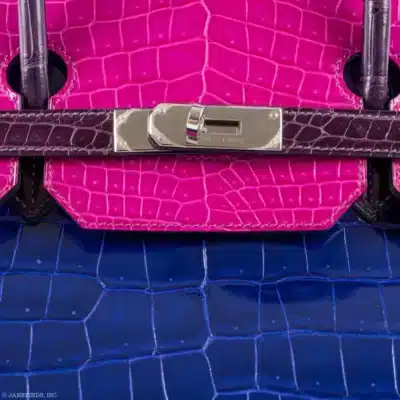 Hermès HSS 2012 Birkin 30 Rose Scheherazade/Royal Blue/Violet Shiny Porosus Crocodile Palladium Hardware