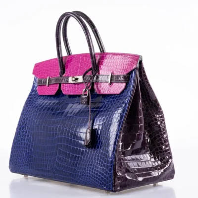 Hermès HSS Birkin 40 Blue Electric/Rose Scheherazade/Cassis Shiny Porosus Crocodile Palladium Hardware