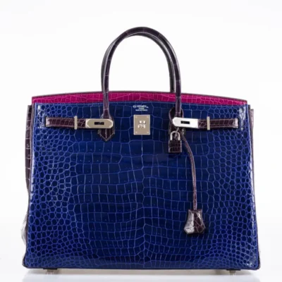 Hermès HSS Birkin 40 Blue Electric/Rose Scheherazade/Cassis Shiny Porosus Crocodile Palladium Hardware