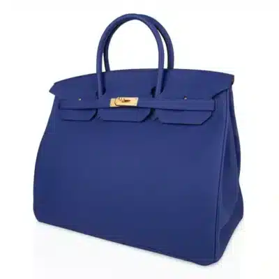 Hermès HSS Birkin 40 Electric Blue and Rose Jaipur Clemence Brushed Gold Hardware