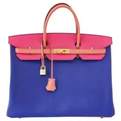 Hermès HSS Birkin 40 Tri-Color Electric Blue/Mangue/Rose Tyrien Epsom Brushed Gold Hardware