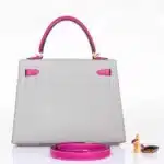 Hermès HSS Kelly 25 Sellier Bi-Color Gris Mouette and Magnolia Epsom Brushed Gold Hardware