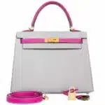 Hermès HSS Kelly 25 Sellier Bi-Color Gris Mouette and Magnolia Epsom Brushed Gold Hardware