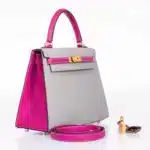 Hermès HSS Kelly 25 Sellier Bi-Color Gris Mouette and Magnolia Epsom Brushed Gold Hardware