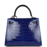 Hermès HSS Kelly 25 Sellier Bleu Electric and Bleu Marine Shiny Alligator Mississippiensis Gold Hardware Affordable designer bag dupes