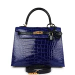 Hermès HSS Kelly 25 Sellier Bleu Electric and Bleu Marine Shiny Alligator Mississippiensis Gold Hardware Affordable designer bag dupes