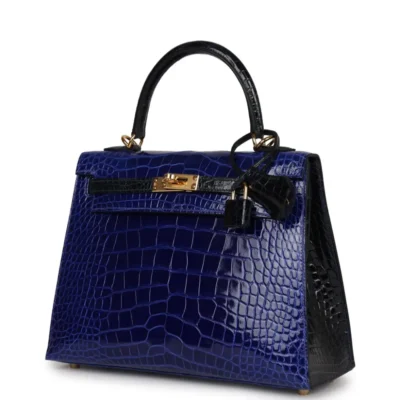 Hermès HSS Kelly 25 Sellier Bleu Electric and Bleu Marine Shiny Alligator Mississippiensis Gold Hardware Affordable designer bag dupes