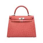 Hermès HSS Kelly 25 Sellier Bougainvillea Ostrich Palladium Hardware