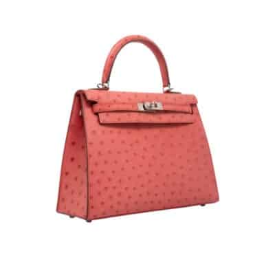 Hermès HSS Kelly 25 Sellier Bougainvillea Ostrich Palladium Hardware