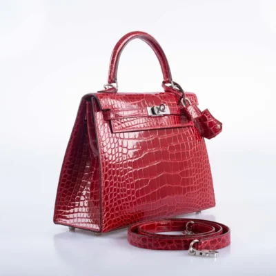 Hermès HSS Kelly 25 Sellier Braise Shocking Rose Interior Shiny Alligator Mississippiensis Palladium Hardware