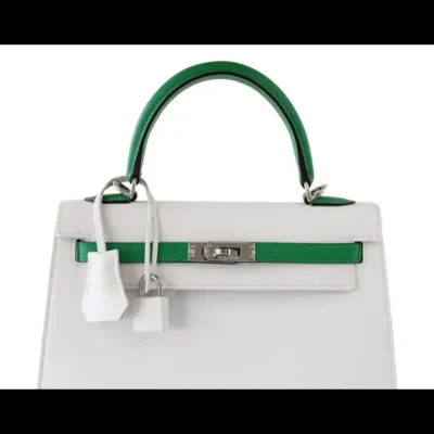 Hermès HSS Kelly 25 Sellier Crisp White And Fresh Bamboo Epsom Palladium Hardware