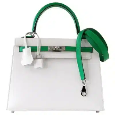 Hermès HSS Kelly 25 Sellier Crisp White And Fresh Bamboo Epsom Palladium Hardware