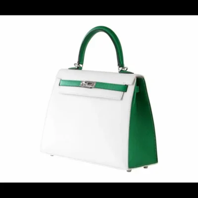 Hermès HSS Kelly 25 Sellier Crisp White And Fresh Bamboo Epsom Palladium Hardware