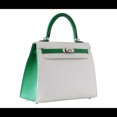 Hermès HSS Kelly 25 Sellier Crisp White And Fresh Bamboo Epsom Palladium Hardware