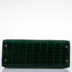 Hermès HSS Kelly 25 Sellier Emerald and Cassis Shiny Niloticus Crocodile Brushed Gold Hardware