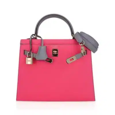 Hermès HSS Kelly 25 Sellier Rose Azalee And Gris Mouette Epsom Permabrass Hardware