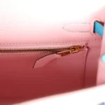 Hermès HSS Kelly 25 Sellier Rose Sakura and Bleu Aztec Chevre Brushed Gold Hardware