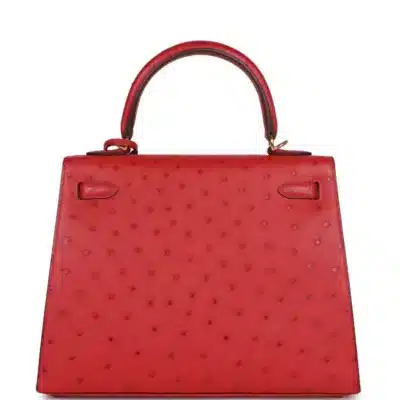 Hermès HSS Kelly 25 Sellier Rouge Vif Verso Ostrich Gold Hardware