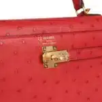 Hermès HSS Kelly 25 Sellier Rouge Vif Verso Ostrich Gold Hardware