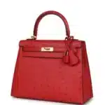 Hermès HSS Kelly 25 Sellier Rouge Vif Verso Ostrich Gold Hardware