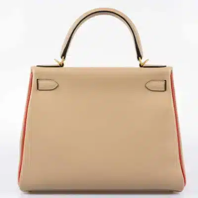 Hermès HSS Kelly 28 Retourne Trench & Rouge Tomate Evercolor Brushed Gold Hardware