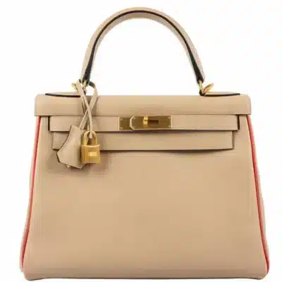 Hermès HSS Kelly 28 Retourne Trench & Rouge Tomate Evercolor Brushed Gold Hardware