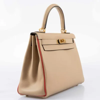 Hermès HSS Kelly 28 Retourne Trench & Rouge Tomate Evercolor Brushed Gold Hardware