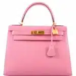 Hermès HSS Kelly 28 Sellier Rose Confetti & Blue Paradis Chevre Brushed Gold Hardware