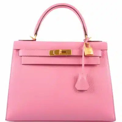 Hermès HSS Kelly 28 Sellier Rose Confetti & Blue Paradis Chevre Brushed Gold Hardware