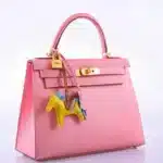 Hermès HSS Kelly 28 Sellier Rose Confetti & Blue Paradis Chevre Brushed Gold Hardware