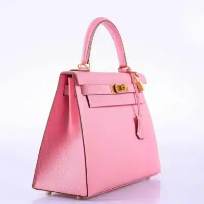 Hermès HSS Kelly 28 Sellier Rose Confetti & Blue Paradis Chevre Brushed Gold Hardware