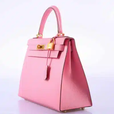 Hermès HSS Kelly 28 Sellier Rose Confetti & Blue Paradis Chevre Brushed Gold Hardware