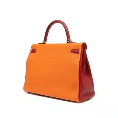 Hermès HSS Kelly 35 Orange/Yellow/Burgundy Togo Brushed Permabrass Hardware