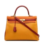 Hermès HSS Kelly 35 Orange/Yellow/Burgundy Togo Brushed Permabrass Hardware