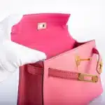 Hermès HSS Kelly Pochette Rose Azalee and Rose Mexico Swift Gold Hardware