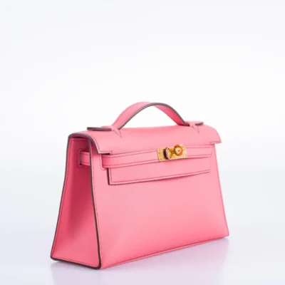 Hermès HSS Kelly Pochette Rose Azalee and Rose Mexico Swift Gold Hardware