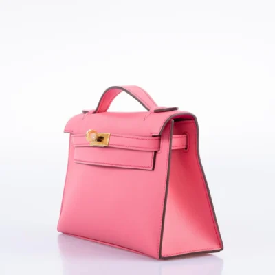 Hermès HSS Kelly Pochette Rose Azalee and Rose Mexico Swift Gold Hardware