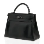 Hermès HSS Limited Edition Kelly 32 Black Box Calfskin Black Enamel Hardware