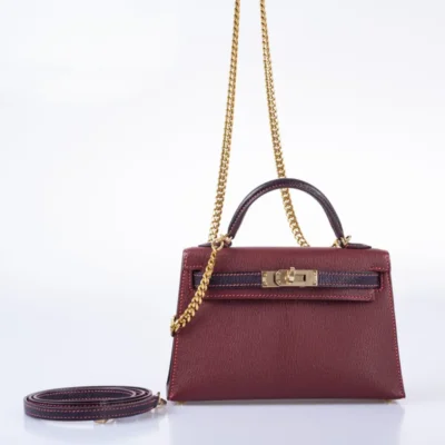 Hermès HSS Mini Kelly 20 Bordeaux and Raisin Chevre Gold Hardware