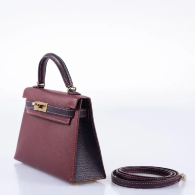 Hermès HSS Mini Kelly 20 Bordeaux and Raisin Chevre Gold Hardware